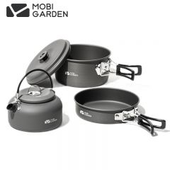 牧高笛（MOBIGARDEN） NX21666046套锅户外露营便携炊具铝合金煎盘水壶煮面锅极宴2-3人套锅玄铁灰