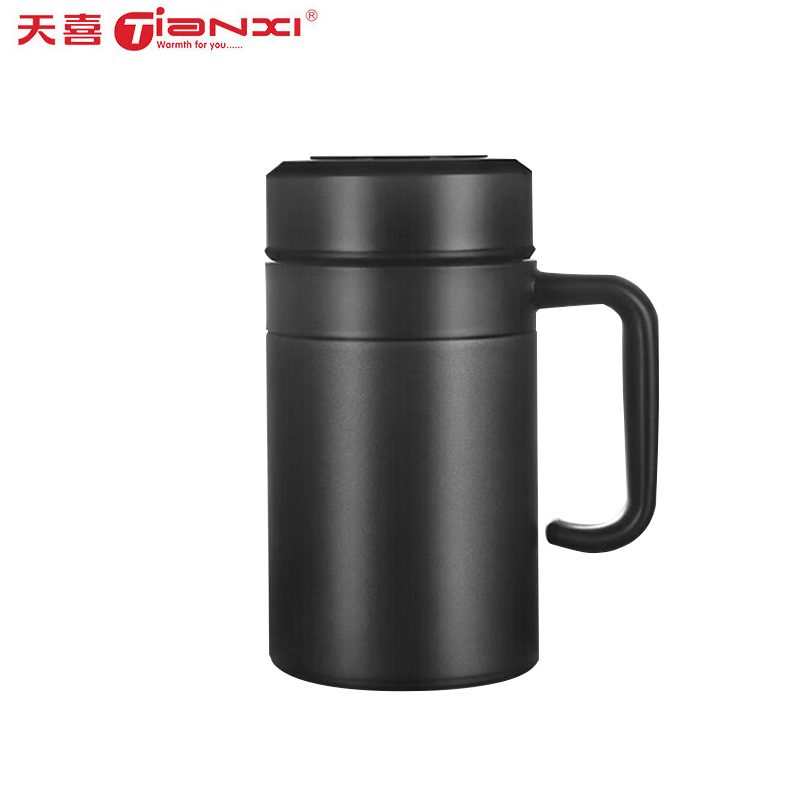 天喜（TIANXI） 钛杯纯钛保温杯带把手男士高档泡茶杯水杯TBB251-520-B黑色420ml