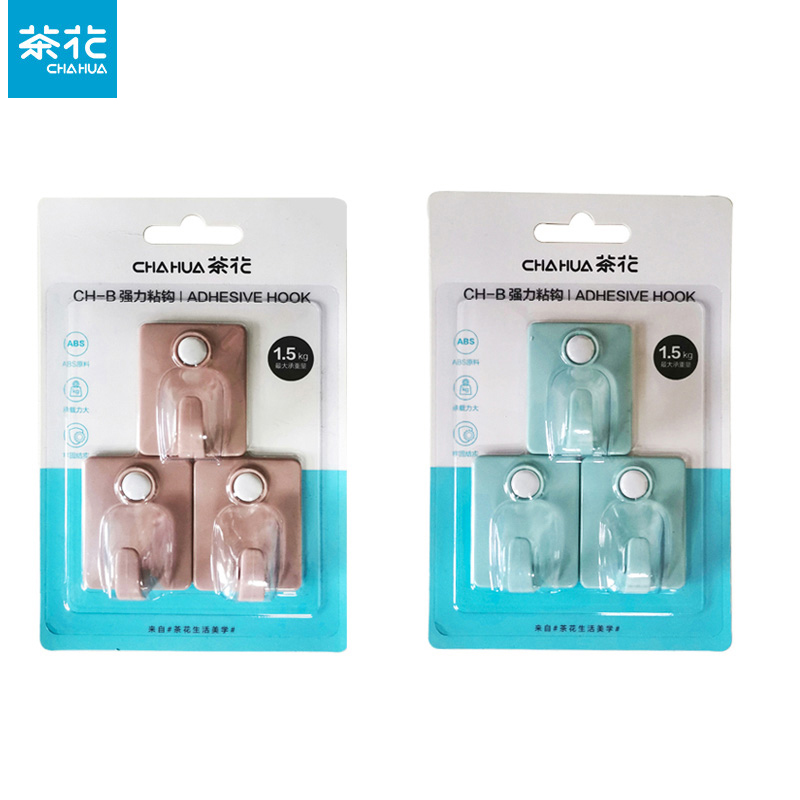 茶花（CHAHUA）   可爱壁挂承重迷你钩子 2902长方形强力粘钩(1X3)*2   两盒