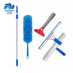 兰诗（LAUTEE） 伸缩杆玻璃清洁套装 玻璃擦（双节杆2.4米+玻璃刮+T头擦+铲刀+除尘掸）L-2022