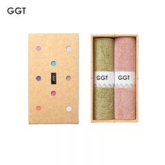 GGT 日本雪花绒毛巾礼盒套装男女家用送礼比纯棉吸水速干不掉毛伴手礼退红+萌黄