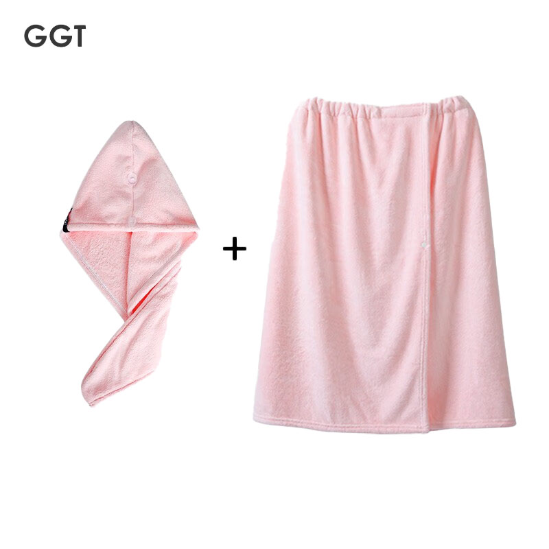 GGT 日本干发帽女速干加厚柔软吸水包头巾成人洗澡浴帽擦头发干发巾樱诺干发帽+浴裙