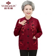 俞兆林 酒红色YT27Z99中老年针织开衫奶奶装 4XL
