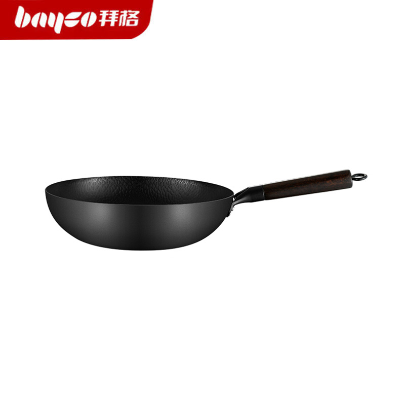 拜格（BAYCO） BG1565铁锅不粘锅家用锤纹少油烟炒菜锅无涂层可爆炒煎煮平底烹饪锅具 32CM铁锅