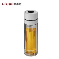 恩尔美（nRMEi） 一键开盖玻璃杯车载双层玻璃茶水分离杯泡茶杯车载水杯速开玻璃杯350ml白色B110-002
