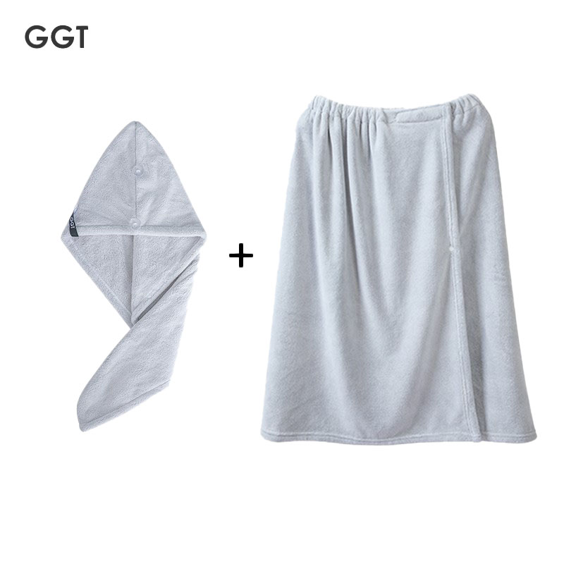 GGT 日本干发帽女速干加厚柔软吸水包头巾成人洗澡浴帽擦头发干发巾薄墨干发帽+浴裙