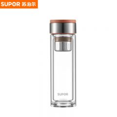苏泊尔（SUPOR） KC38JF10玻璃杯双层商务办公车载水杯男高档泡茶杯子380ml棕色