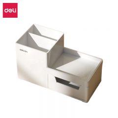 得力（deli） 8907居家文具收纳盒浅白小物件桌面收纳笔筒化妆品桌面储物盒