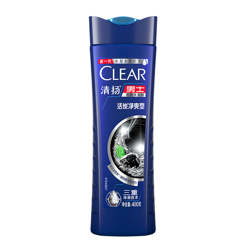 清扬（CLEAR） 男士去屑洗发露活炭净爽型蓝瓶  400g持久留香温和不伤头皮
