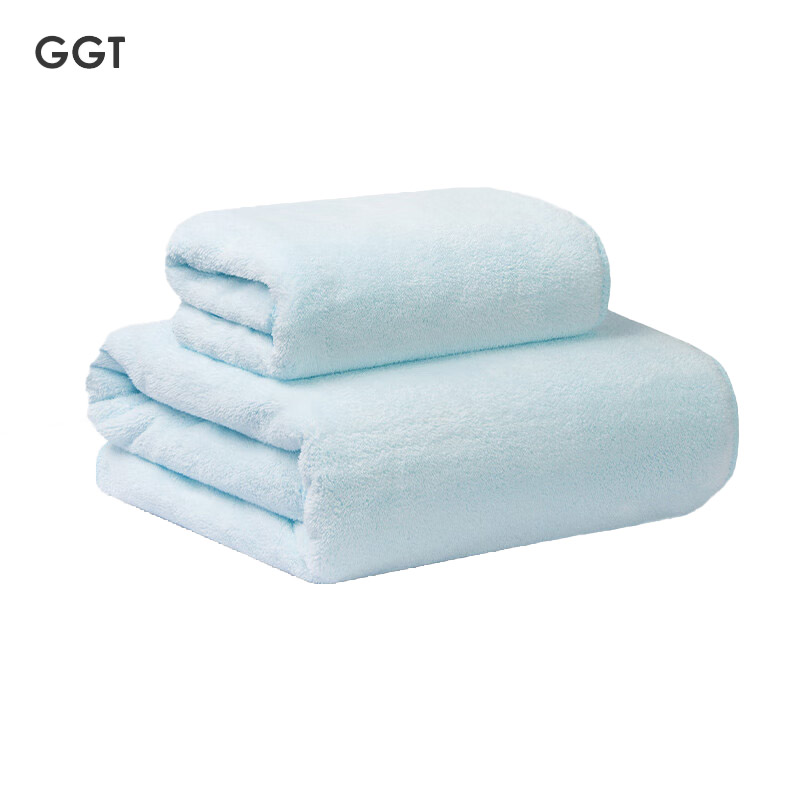 GGT 雪花绒浴巾两件套男女家用高档裹巾吸水速干不掉毛毛巾空色