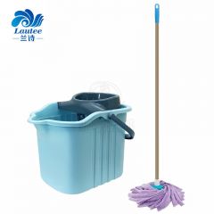 兰诗（LAUTEE）喷漆铁杆珊瑚绒拖把+颜色随机拖把桶 地面清洁套装 FH-1278