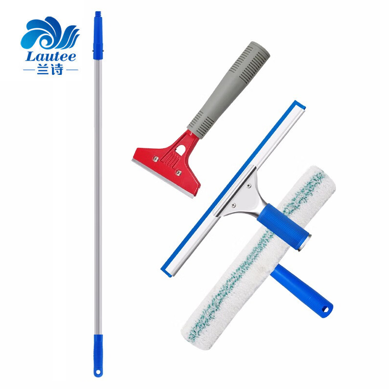 兰诗（LAUTEE）铝合金杆玻璃清洁套装玻璃擦窗器 （单杆1.2米+玻璃刮+T头擦+铲刀）四件套 L-2021