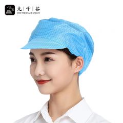 九千谷 防静电条纹帽【5件装】大工帽 防尘帽 鸭舌男女大工帽 防静电帽 无尘帽 蓝色 均码