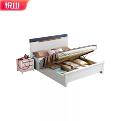 悦山 现代简约白色压纹木床撞色卧室床 不含床垫床头柜 气动高箱 1800*2000*1060mm