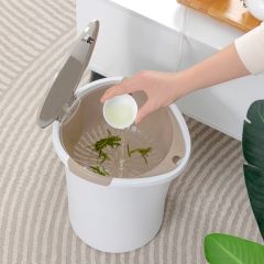 茶花精巧茶渣桶8.8L弹盖茶水桶沥水分离分类茶叶桶垃圾桶袋排水桶 灰色茶渣桶+排水管+导水球
