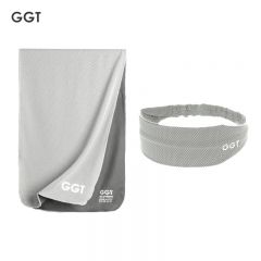 GGT 日本冷感运动毛巾跑步便携速干健身凉爽巾羽毛球腕巾瑜伽擦汗巾银鼠(运动毛巾+头巾)