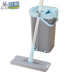 世家  拖把家用一拖净免手洗带桶平板墩拖布懒人拖地神器彩虹刮刮乐 浅灰色（共2块配布）