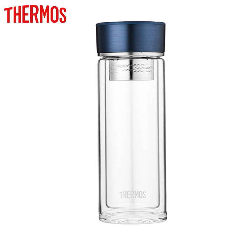膳魔师（THERMOS） TCGD-300-D-BL玻璃杯双层隔热水杯茶水分离杯泡茶300ml高硼硅透明便携 蓝色 300ml