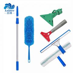 兰诗（LAUTEE）玻璃清洁套装（双节伸缩杆1.2米+玻璃刮+T头擦+铲刀+除尘掸+老虎夹）六件套 L-2023