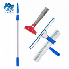 兰诗（LAUTEE）伸缩杆玻璃清洁套装 玻璃擦（双节杆1.2米+玻璃刮+T头擦+铲刀）四件套 L-2021