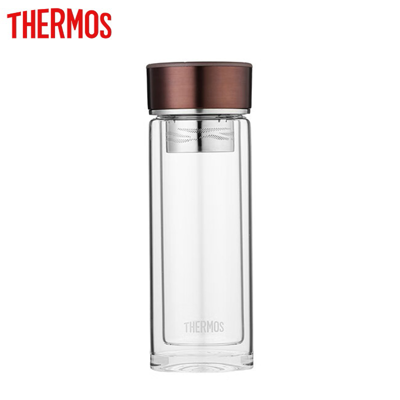 膳魔师（THERMOS） TCGD-300-D-BW玻璃杯双层隔热水杯茶水分离杯泡茶300ml高硼硅透明便携咖啡色 300ml