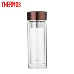 膳魔师（THERMOS） TCGD-300-D-BW玻璃杯双层隔热水杯茶水分离杯泡茶300ml高硼硅透明便携咖啡色 300ml