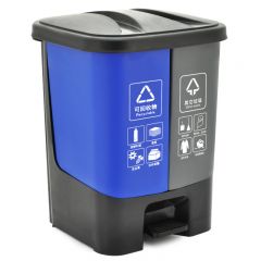 兰诗（LAUTEE）脚踏分类双格垃圾桶 商用连体双桶垃圾桶 20L蓝灰 YJ-B042