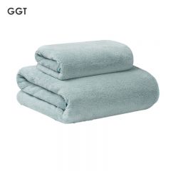 GGT 雪花绒浴巾两件套男女家用高档裹巾吸水速干不掉毛毛巾千草色
