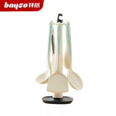 拜格（BAYCO） 硅胶厨具套装6件套 锅铲汤勺漏勺饭勺食品夹奶白绿 BC5573