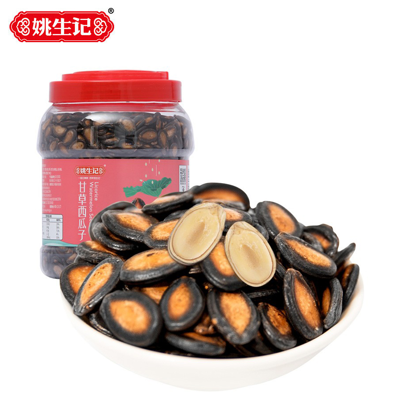 姚生记 大颗粒西瓜籽2斤装休闲零食 每日坚果炒货干果仁 1千克甘草味西瓜子/桶装