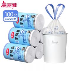 美丽雅（MARYY）点断式印花穿绳垃圾袋自动收口手提式家用一次性抽绳塑料垃圾袋 彩色-100只-45*50cm