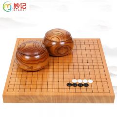 妙记 围棋新榧木实木棋桌棋墩云子棋子金丝木罐激光刻线3公分棋盘套餐MJ8074