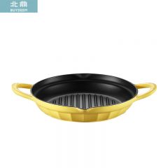 北鼎（Buydeem） 牛排煎锅 平底锅黑珐琅铸铁煎盘不粘煎锅棱纹牛排锅电磁炉通用 26cm铸铁牛排煎锅CP553黄色