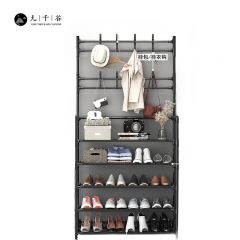 九千谷 多功能衣帽架简易鞋架门口卧室落地收纳架置物架挂衣服架子 60*28*140黑色 6981