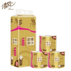 清风  原木金装卷纸4层140克10卷卫生纸厕纸家用提装