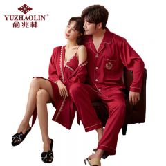俞兆林 红色ZY-SYM082红色结婚冰丝仿真丝情侣家居服女士 L