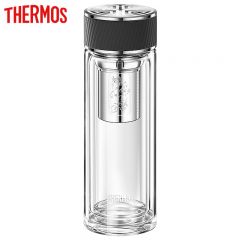 膳魔师（THERMOS） TCGA-400-D-BK玻璃杯双层水杯直身带过滤网商务办公泡茶杯子 400ml黑色