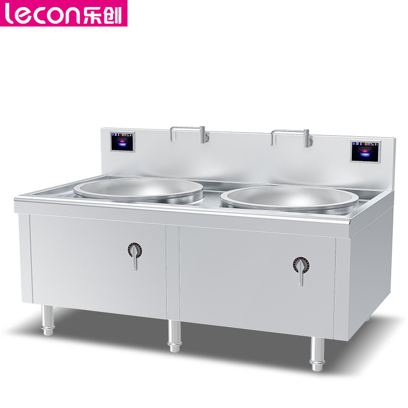 乐创（lecon） 商用双头大锅灶 锅径800 20KW*2大功率食堂电磁灶 201不锈钢工程款 LC-J-SC800E20