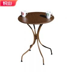 悦山 户外咖啡桌室外园林休闲桌铁脚碳钢台木纹色 600*600*700