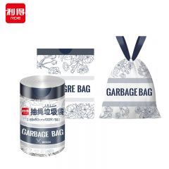 利得  抽绳垃圾袋中号加厚免撕印花系列之蓝色馥郁花开100只45*50cm