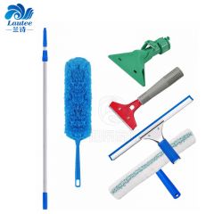 兰诗（LAUTEE）伸缩铝合金杆玻璃清洁套装 （双节杆3.6米+玻璃刮+T头擦+铲刀+除尘掸+老虎夹）六件套 L-2023