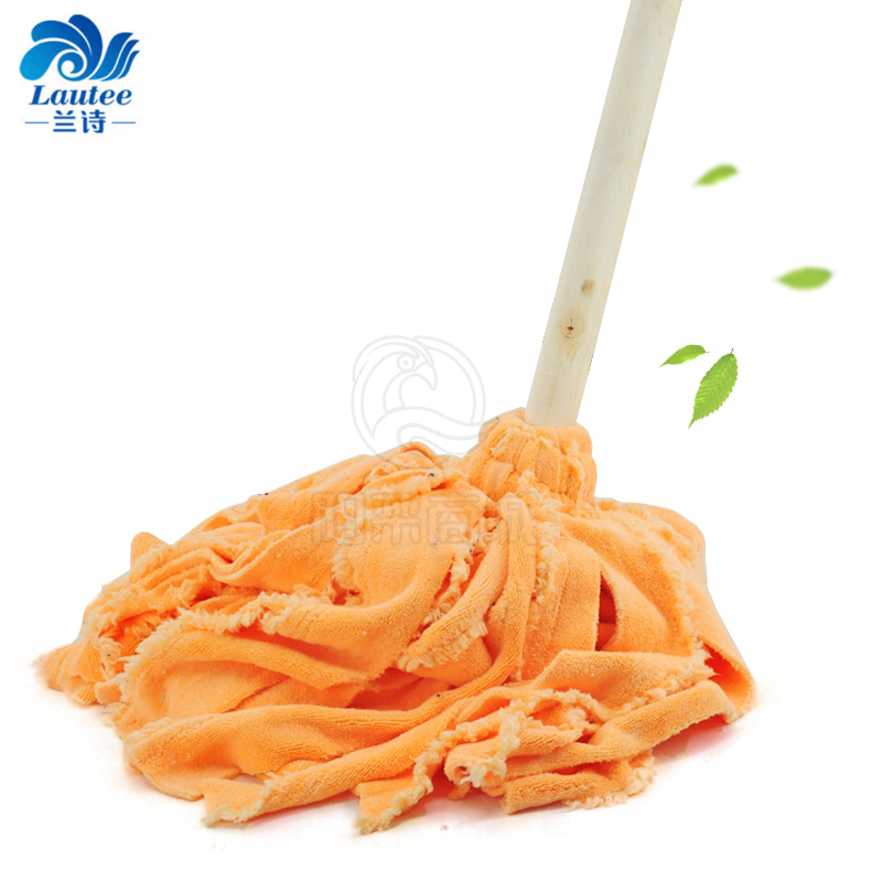兰诗（LAUTEE）  彩色绒布拖把酒店物业商用老式木杆圆头拖把10个装（颜色随机） DM-183