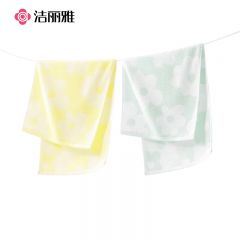 洁丽雅 221084花朵毛巾纯棉洗脸巾吸水全棉家用成人擦脸儿童男女士面巾2条装绿+黄72*34cm 95g