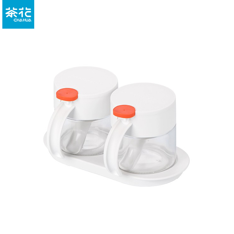茶花（CHAHUA）008001圆点双组玻璃调味瓶玻璃瓶身按压开盖