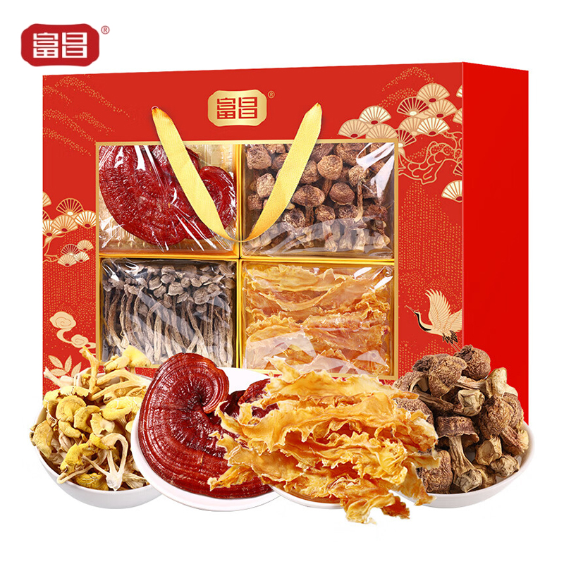 富昌 福韵高照礼盒235g 山珍灵芝鱼胶菌菇干货年货礼盒团购送礼