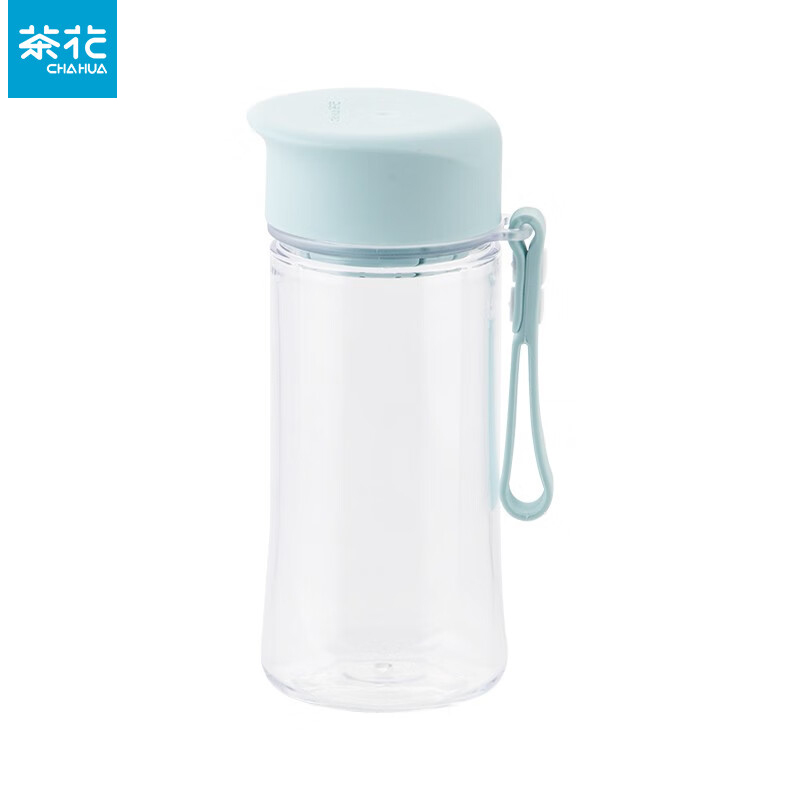 茶花（CHAHUA） 运动水杯塑料杯健身水壶带滤网随手杯儿童便携水杯带提绳400ML新款蓝色   B38002