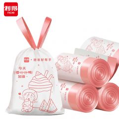 利得  大卷手提式抽绳垃圾袋免撕加厚印花垃圾袋45cm*50cm*100只