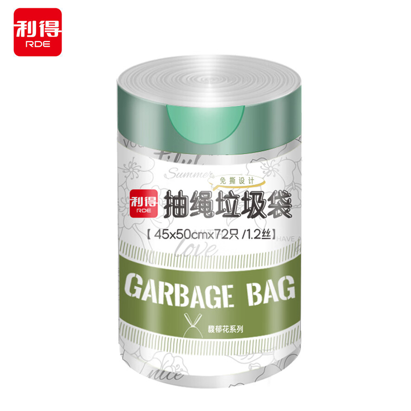 利得 抽绳垃圾袋中号免撕加厚印花系列之馥郁花彩色72只45*50cm