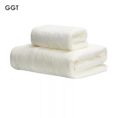 GGT 雪花绒浴巾两件套男女家用高档裹巾吸水速干不掉毛毛巾乳白色