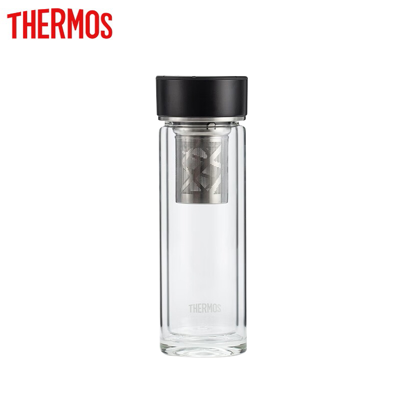 膳魔师（THERMOS） TCGD-400-D-BK玻璃杯双层隔热泡茶水杯办公室茶壶套装400ml黑色